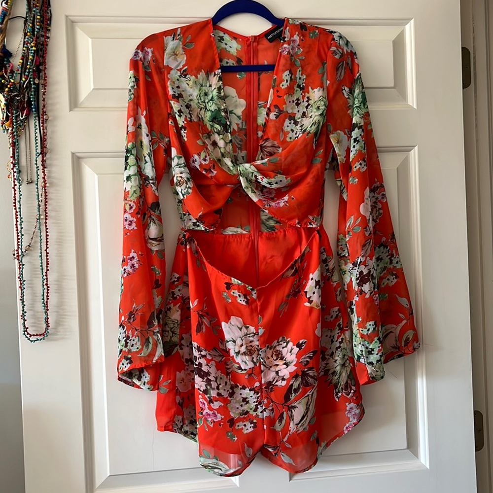 PLT Bright Orange Romper with Cut-Out